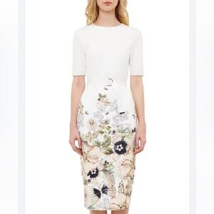 NWT - Ted Baker London Layli Gem Gardens Body Bodycon Belted Dress, Ivory